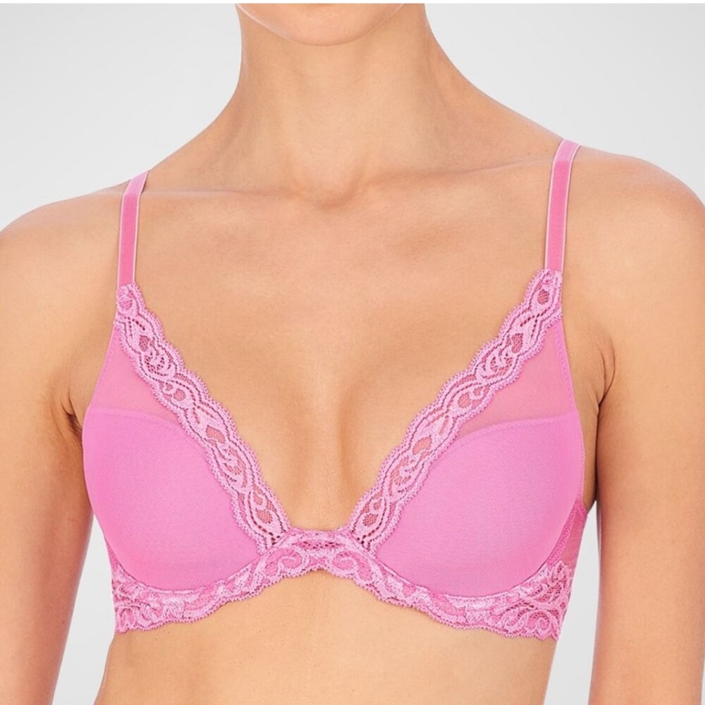 Natori Feathers Plunge Pink Lace Bra
